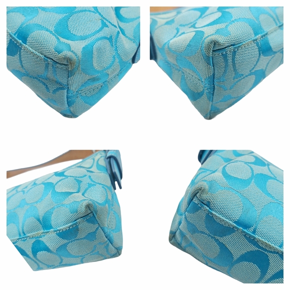 Vintage Coach 6371 Azure Blue Signature Jacquard Hamptons Demi Baguette - Picture 10 of 15